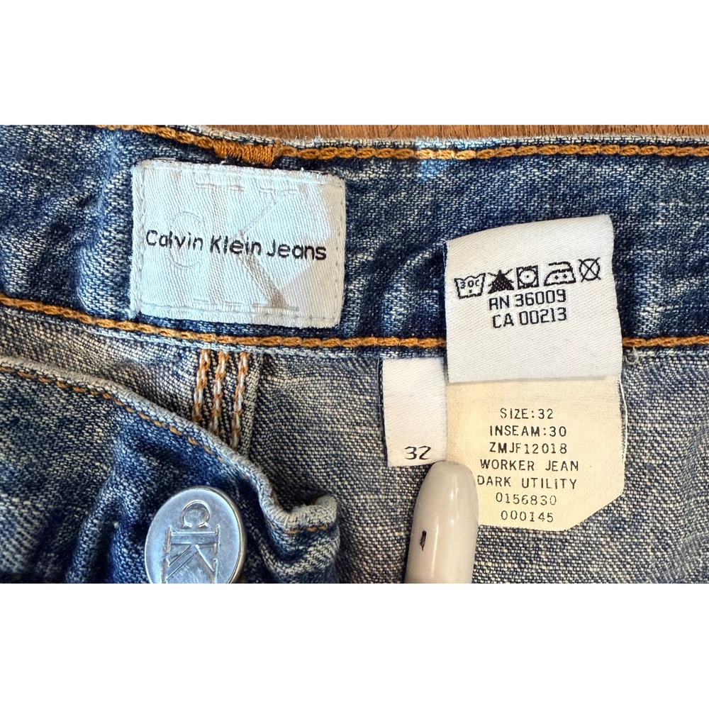 Calvin Klein Jeans Mens 32x30 Worker Carpenter Pants Blue Denim Wide Leg Vintage - Picture 9 of 13